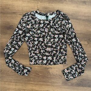 Wild Fable Black Floral Long Sleeve Top